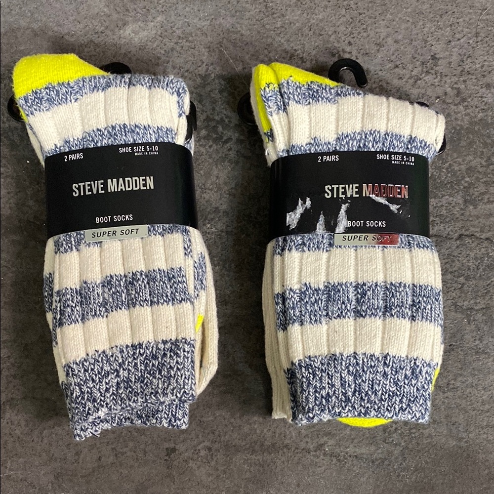 Steve Madden Women’s Striped Boot Socks - Blue and Yellow